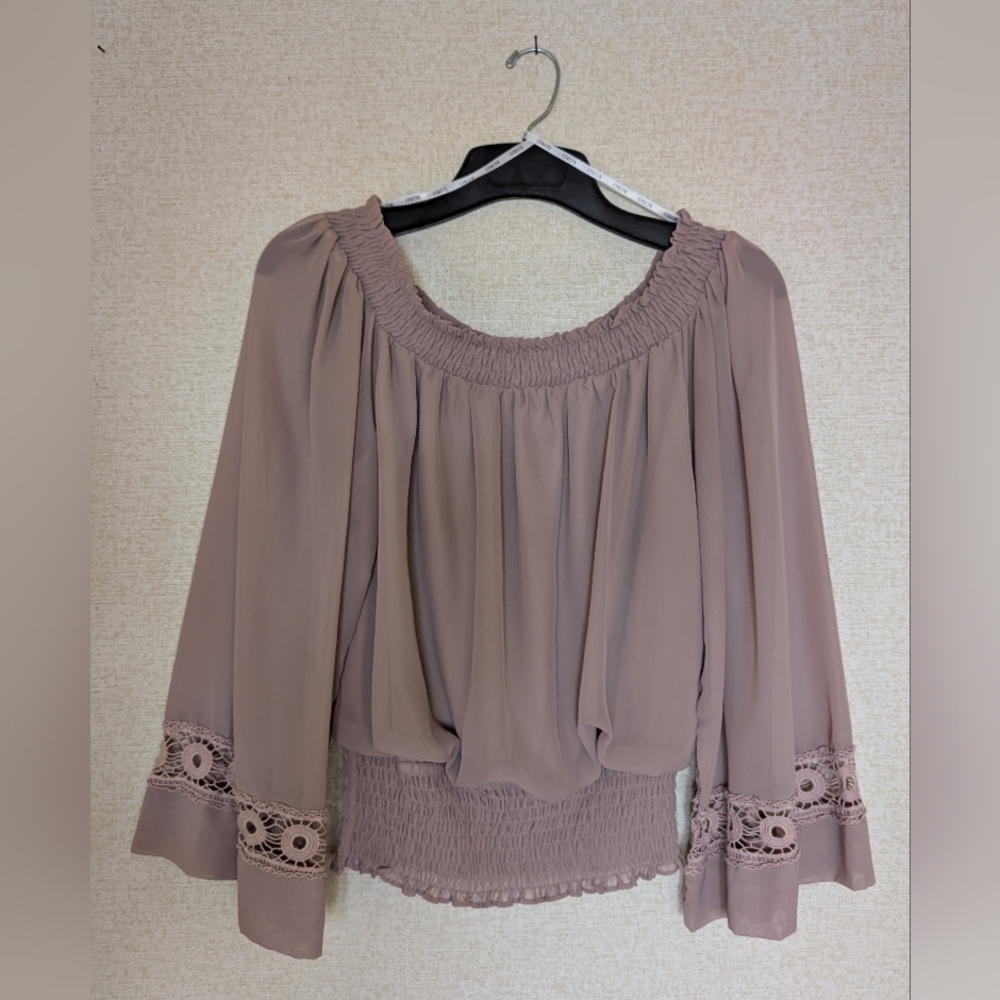 XOXO Mauve Blouse with Crochet Accents